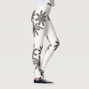 Polynesiaans Tattoo Floral Black White Line Art Leggings