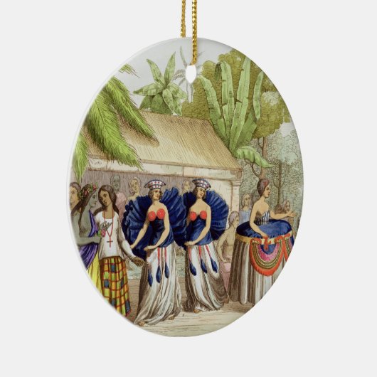 Polynesiaanse dansmeisjes, gegraveerd door A. Bern Keramisch Ornament (Rechts)