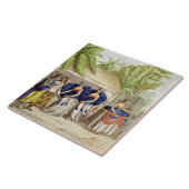 Polynesiaanse dansmeisjes, gegraveerd door A. Bern Tegeltje (Zijkant)