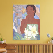 'Polynesiaanse vrouw en Tiki' - Arman Manookian Canvas Afdruk (Insitu (Woonkamer))