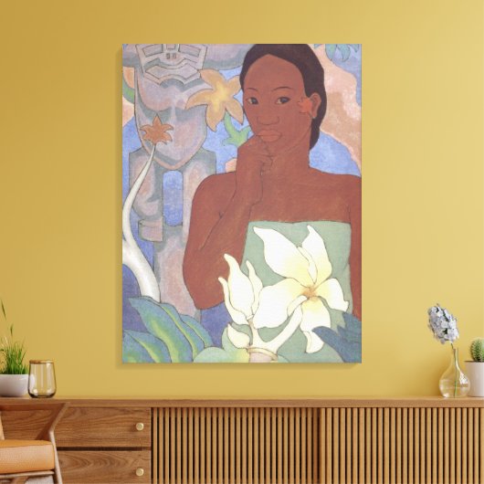 'Polynesiaanse vrouw en Tiki' - Arman Manookian Canvas Afdruk (Insitu (Woonkamer))