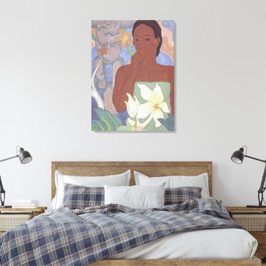 'Polynesiaanse vrouw en Tiki' - Arman Manookian Canvas Afdruk (Insitu (Slaapkamer))