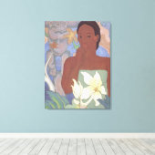 'Polynesiaanse vrouw en Tiki' - Arman Manookian Canvas Afdruk (Insitu (Houten vloer))