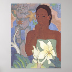 'Polynesiaanse vrouw en Tiki' - Arman Manookian Poster