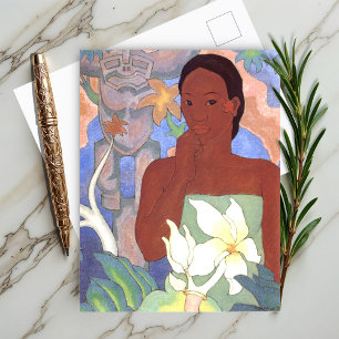 Polynesiaanse vrouw en Tiki Briefkaart