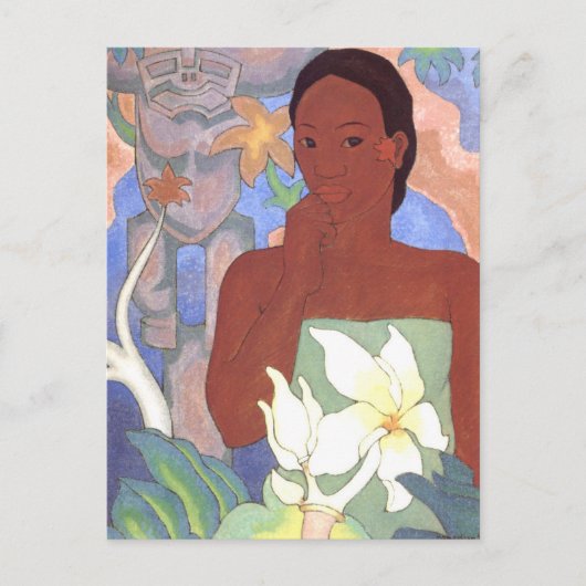 Polynesiaanse vrouw en Tiki Briefkaart (Voorkant)