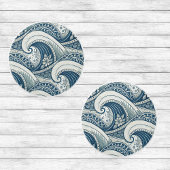 Polynesian Beach Waves and Flowers Ethnic Pattern Keramische Knop