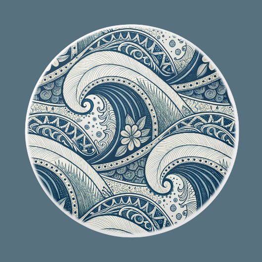Polynesian Beach Waves and Flowers Ethnic Pattern Keramische Knop