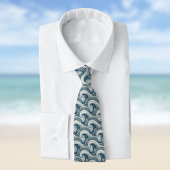 Polynesian Beach Waves and Flowers Ethnic Pattern Stropdas