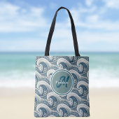 Polynesian Beach Waves and Flowers Ocean Pattern Tote Bag