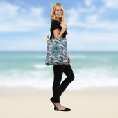 Polynesian Beach Waves and Flowers Ocean Pattern Tote Bag