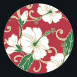 POLYNESIAN DREAM (CHRISTMAS) RONDE STICKER<br><div class="desc">Polynesiaans droompatroon in kerstkleuren. Copyright van Kelly Hironaka,  nr. 3 Design</div>