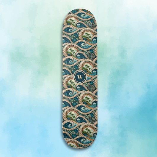 Polynesian Tropical Wave Palm Trees Pattern Name Persoonlijk Skateboard