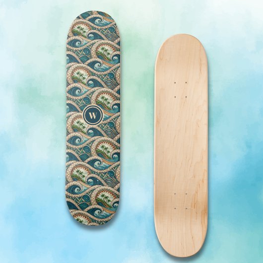 Polynesian Tropical Wave Palm Trees Pattern Name Persoonlijk Skateboard