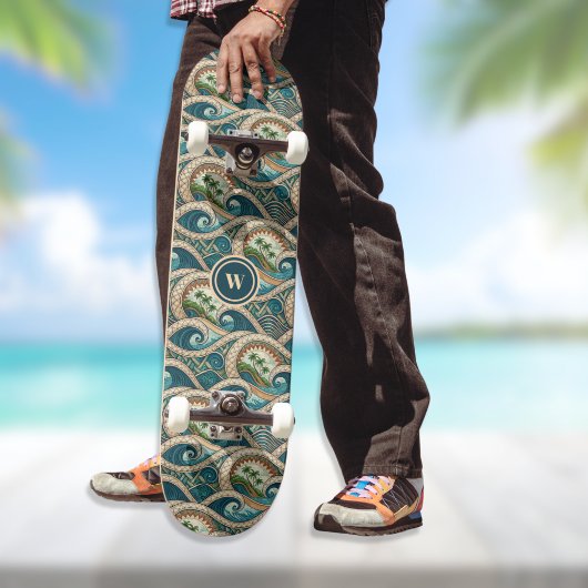 Polynesian Tropical Wave Palm Trees Pattern Name Persoonlijk Skateboard