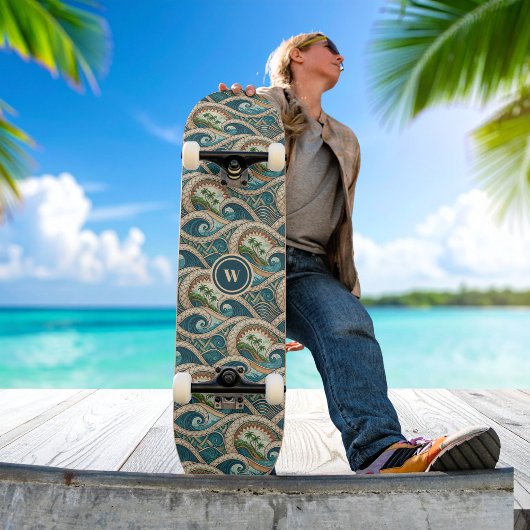 Polynesian Tropical Wave Palm Trees Pattern Name Persoonlijk Skateboard