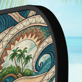 Polynesian Waves and Palm Trees Retro Monogram Pickleball Paddle