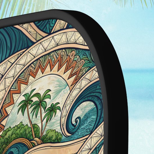 Polynesian Waves and Palm Trees Retro Monogram Pickleball Paddle