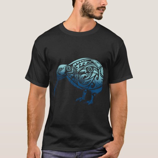 Polynesië Maori Kiwi Vogel Oceaan Blauw Nieuw Zeel T-shirt (Voorkant)