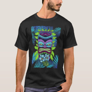 Polynesië Tiki Masker Tropische Bloemen Hawaii Lua T-shirt