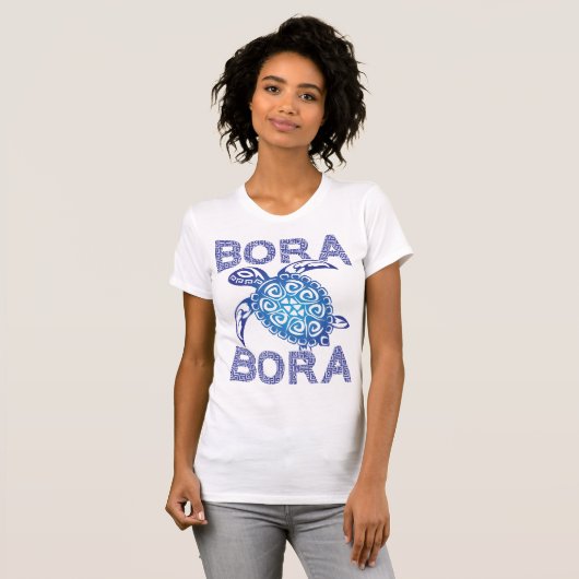Polynesisch Blauw Tribal Zee Schildpad Bora Bora T-shirt (Voorkant volledig)