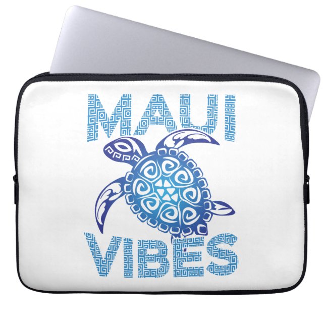Polynesisch Blauw Tribal Zee Schildpad Maui Vibes Laptop Sleeve (Voorkant)