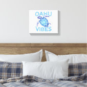 Polynesisch Blauw Tribal Zee Turtle Oahu Vibes Canvas Afdruk (Insitu (Slaapkamer))