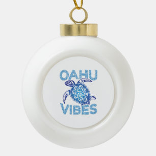 Polynesisch Blauw Tribal Zee Turtle Oahu Vibes Keramische Bal Ornament