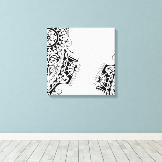 Polynesisch masker tribal tattoo ontwerp canvas afdruk (Insitu (Houten vloer))