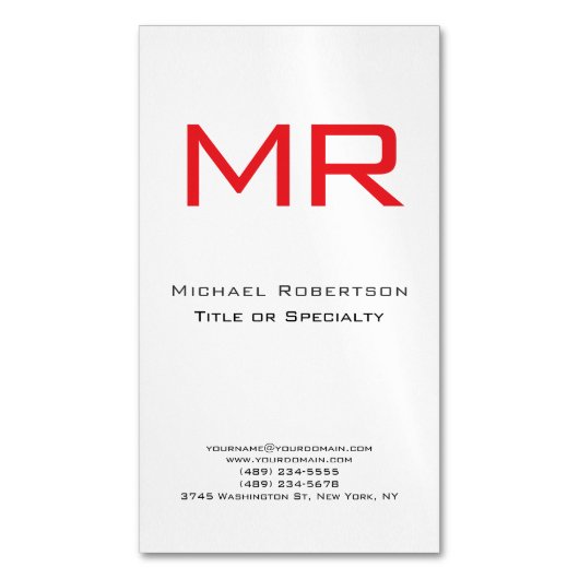 Polynesische monogram rood-wit-minimalist magnetisch visitekaartje (Voorkant Verticaal)