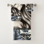 Polynesische Prinses Blauw Bloemen Tribal Bad Handdoek (Insitu)