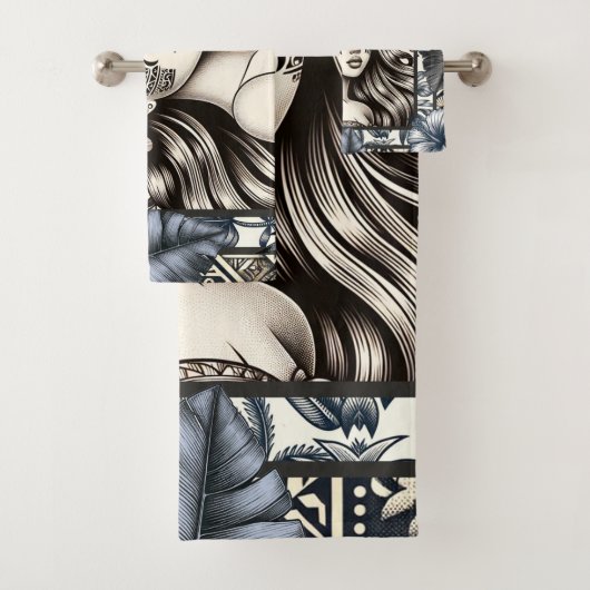 Polynesische Prinses Blauw Bloemen Tribal Bad Handdoek (Insitu)