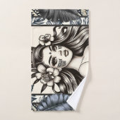 Polynesische Prinses Blauw Bloemen Tribal Bad Handdoek (Handdoek)
