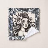 Polynesische Prinses Blauw Bloemen Tribal Bad Handdoek (Wasdoekje)