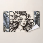 Polynesische Prinses Blauw Bloemen Tribal Bad Handdoek (Handdoek)