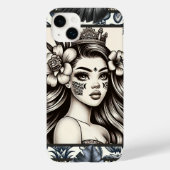 Polynesische Prinses Blauw Bloemen Tribal Case-Mate iPhone Case (Achterkant)