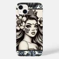 Polynesische Prinses Blauw Bloemen Tribal