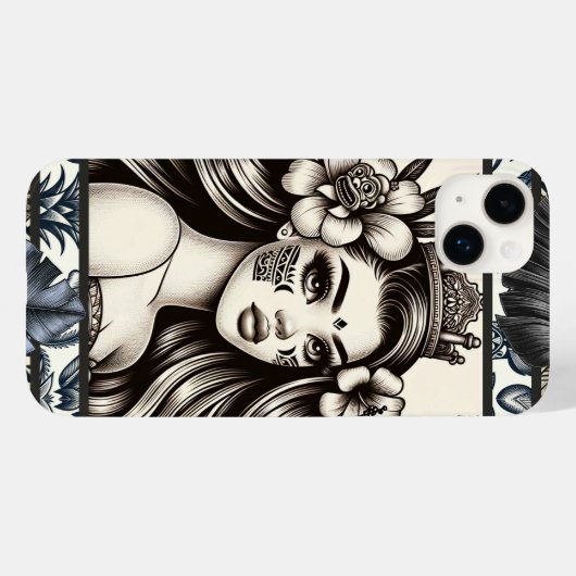 Polynesische Prinses Blauw Bloemen Tribal Case-Mate iPhone Case (Achterkant (horizontaal))