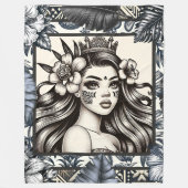 Polynesische Prinses Blauw Bloemen Tribal Fleece Deken (Voorkant)
