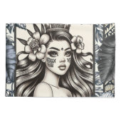 Polynesische Prinses Blauw Bloemen Tribal Kussensloop (Achterkant)