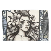 Polynesische Prinses Blauw Bloemen Tribal Kussensloop (Voorkant)