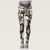 Polynesische Prinses Blauw Bloemen Tribal Leggings (Voorkant)