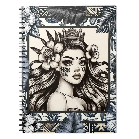 Polynesische Prinses Blauw Bloemen Tribal Notitieboek (Voorkant)