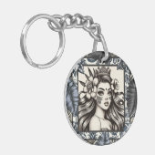 Polynesische Prinses Blauw Bloemen Tribal Sleutelhanger (Voorkant Links)