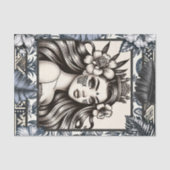 Polynesische Prinses Blauw Bloemen Tribal Tissuepapier (Voorkant)