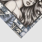 Polynesische Prinses Blauw Bloemen Tribal Tissuepapier (Detail)