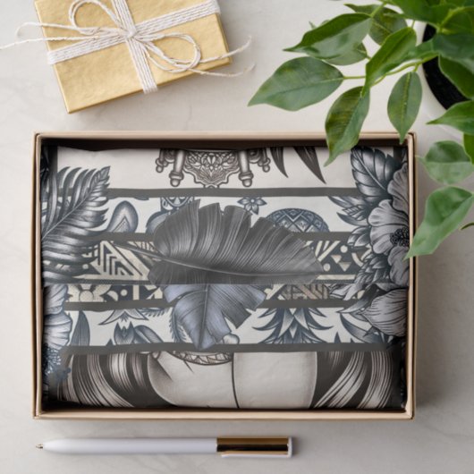 Polynesische Prinses Blauw Bloemen Tribal Tissuepapier (Geschenk)