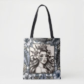 Polynesische Prinses Blauw Bloemen Tribal Tote Bag (Voorkant)