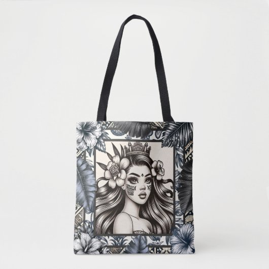 Polynesische Prinses Blauw Bloemen Tribal Tote Bag (Voorkant)