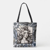 Polynesische Prinses Blauw Bloemen Tribal Tote Bag (Achterkant)